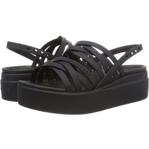 Crocs Women's Brooklyn Low Strappy Wedges Sandal, Black, 8 (NWOT)